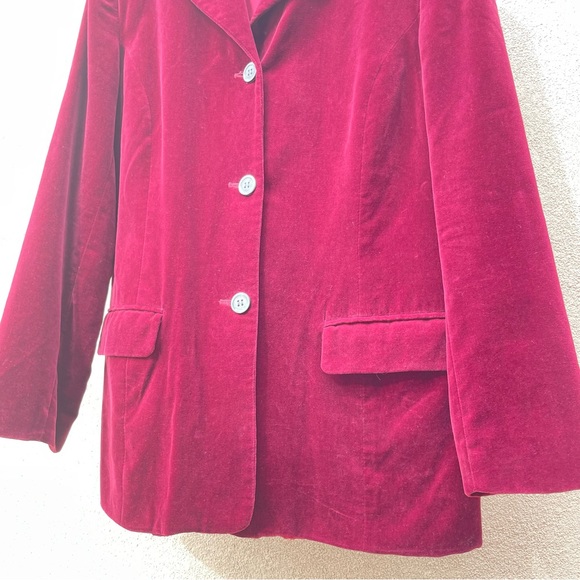 Talbots 🍷 Velour, Notch Collar, 3 button blazer in Cranberry Sz L/14 - Picture 5 of 8